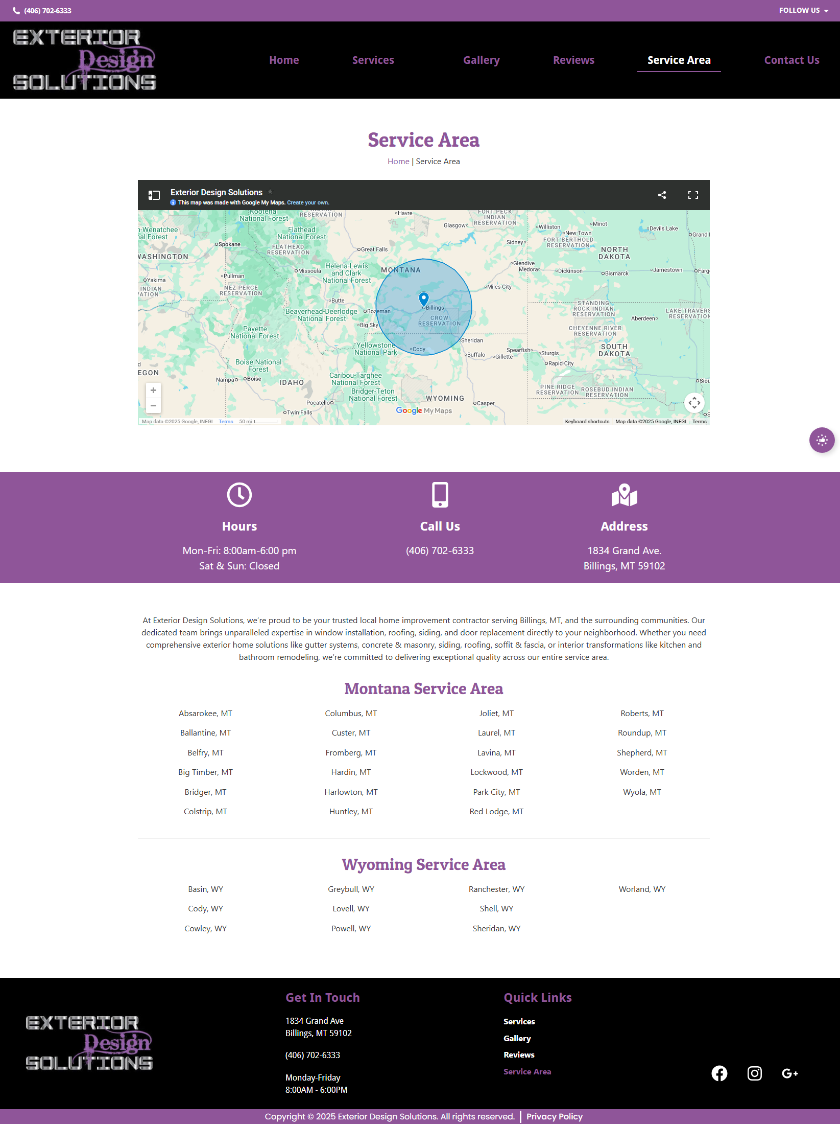 Service Area Page