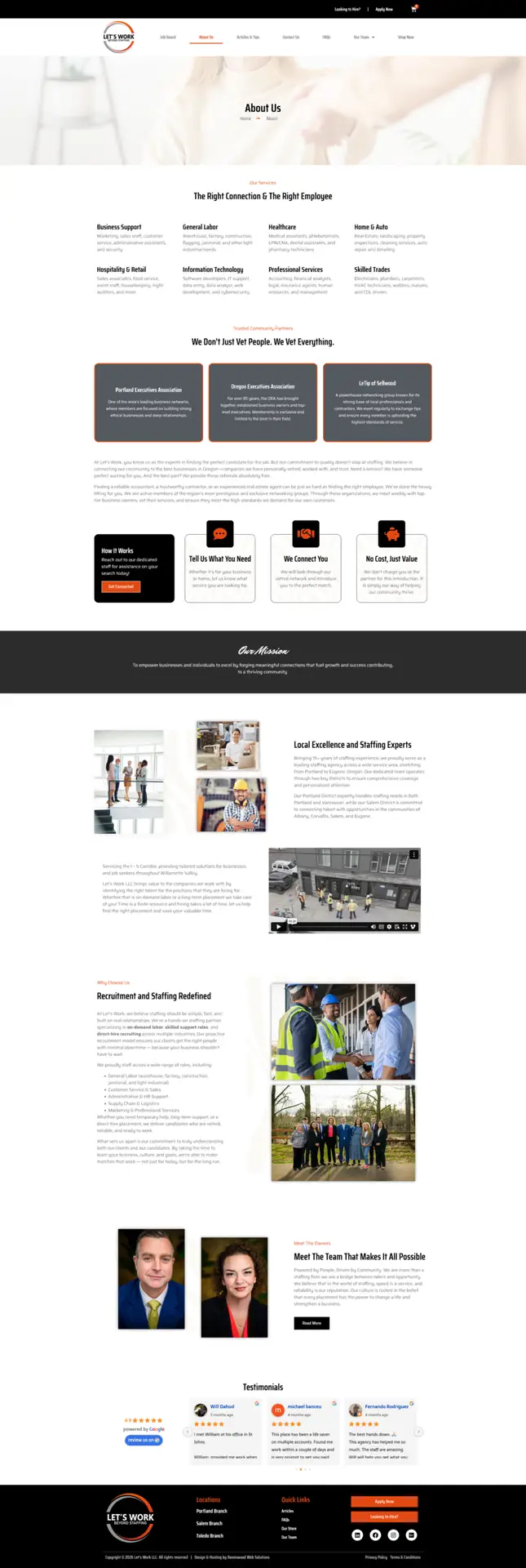 Lets Work LLC website about us page