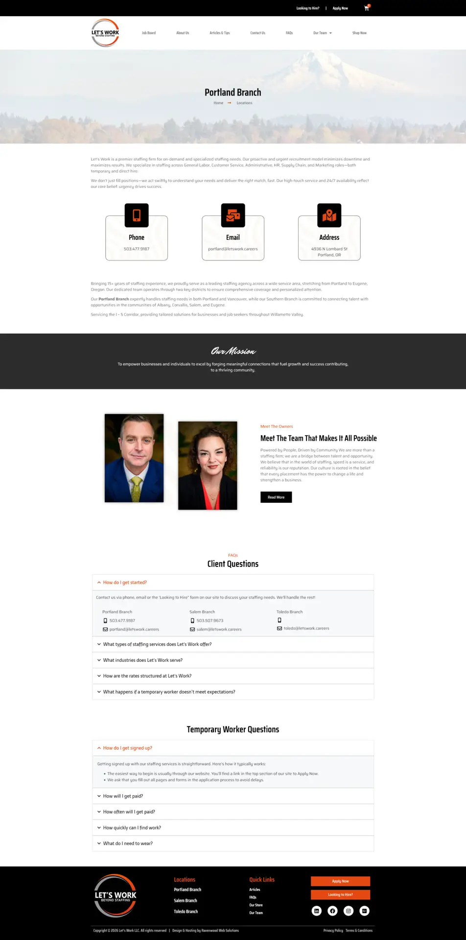 Lets Work LLC website, Portland branch location landing page